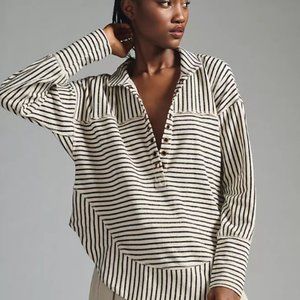 Anthropologie Pilcro Spliced Henley Top in Ivory/Black Stripes